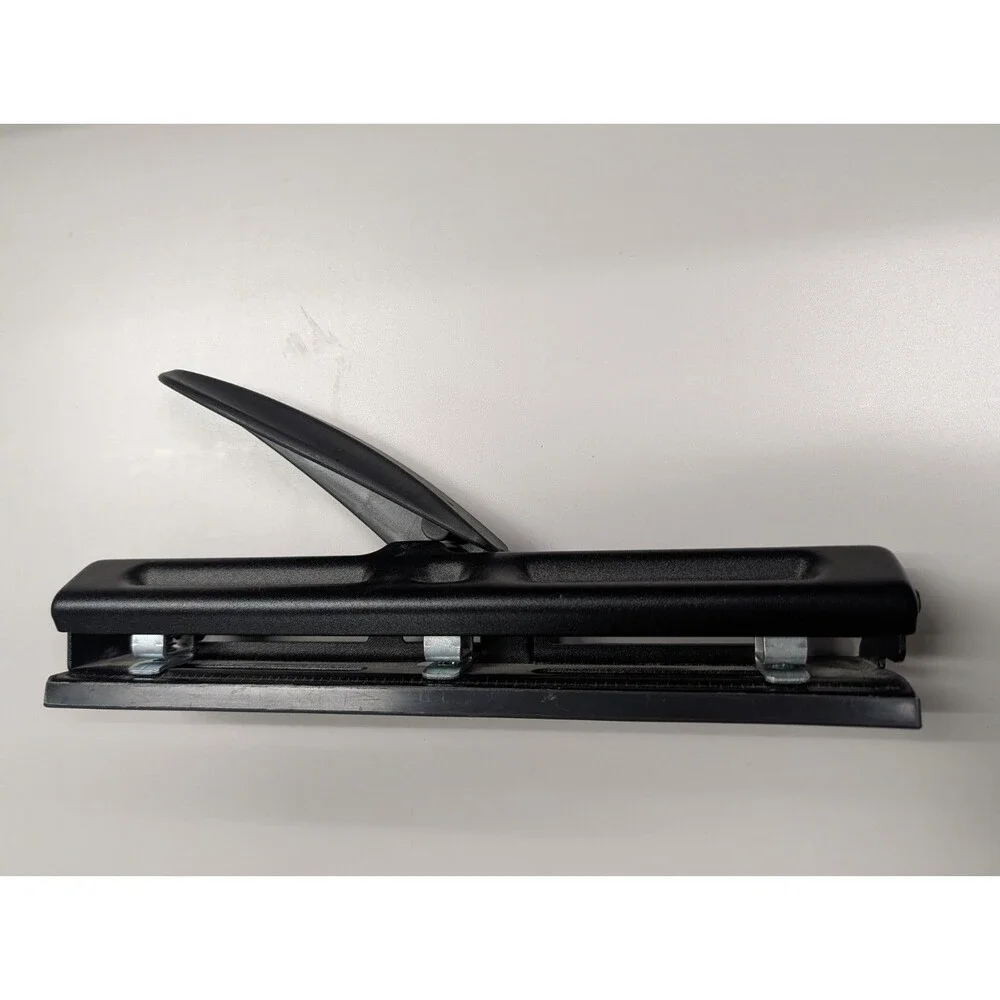 Vintage ACCO Metal Three-hole Punch, Black, Adjustable, Easy Push Handle New